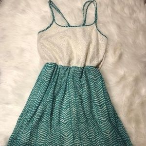 White and Turquoise High Low Sundress